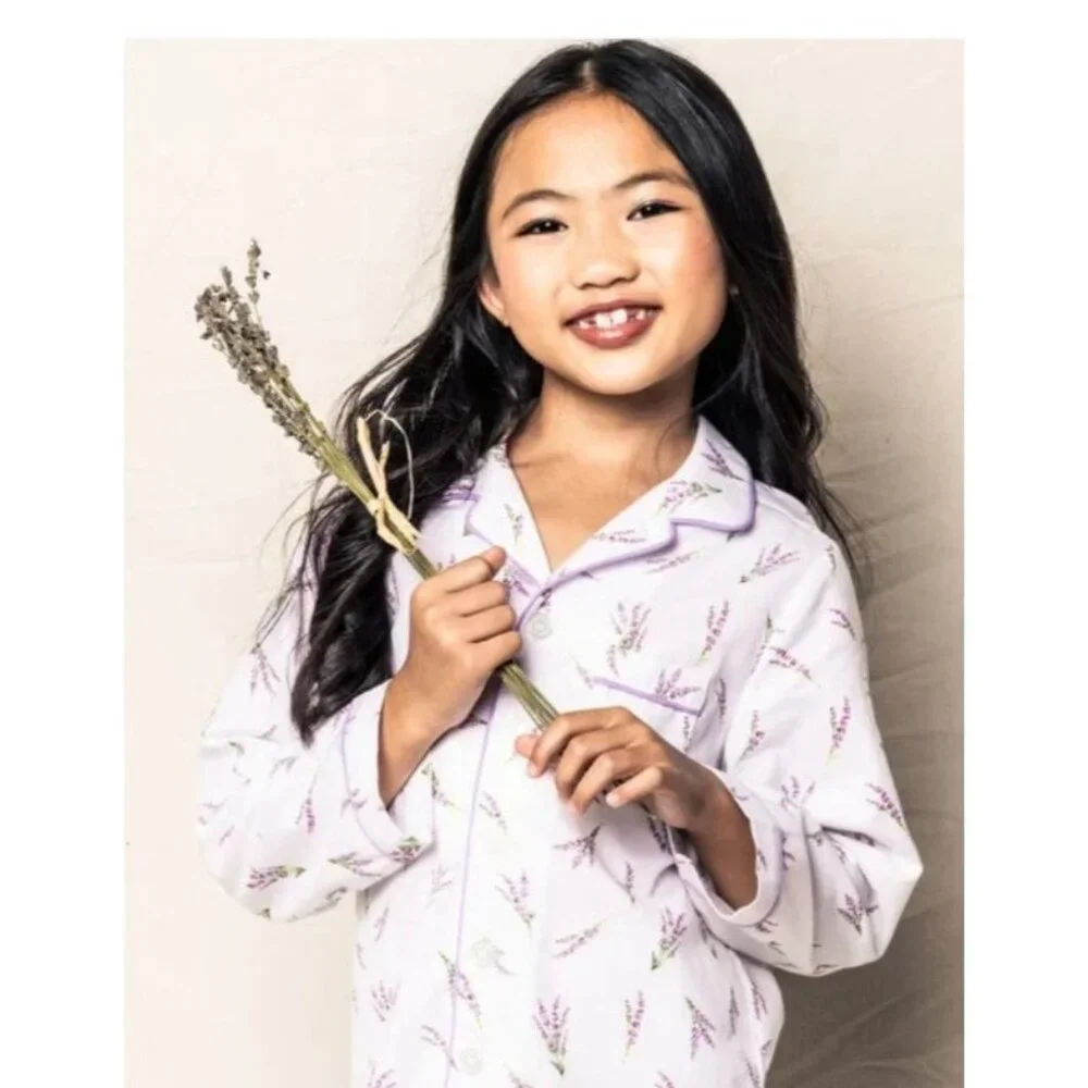 Petite Plume Girls Lavender Floral Pajama Set Cotton Long Sleeve Button-Down Top - Picture 14 of 14